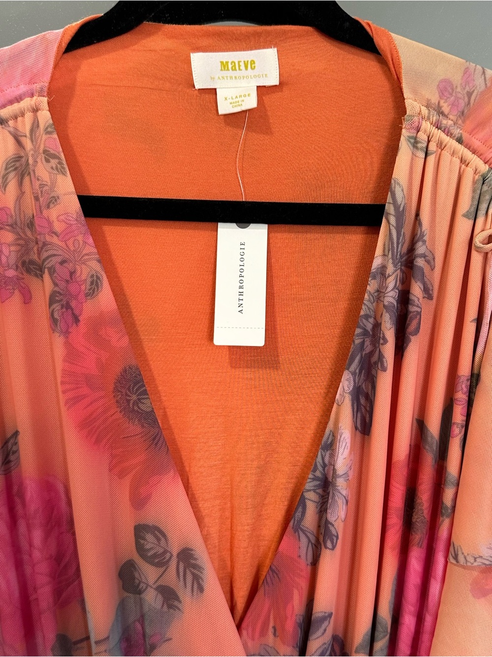 Maeve Peach Floral Ruched Wrap Maxi Dress - Picture 3 of 3